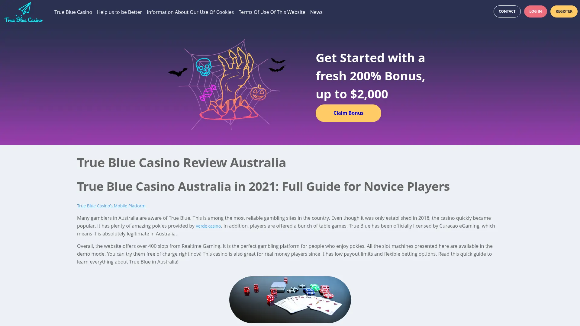 Trueblue Casino casino interface on desktop